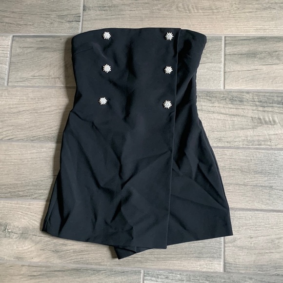 Dynamite tube romper with jewel buttons in jet black - Picture 2 of 9